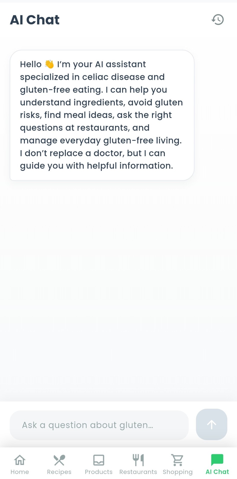 GlutenGo AI chat screen